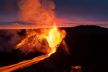 Kilauea Volcano in Hawaii Volcanoes National Park at sunset