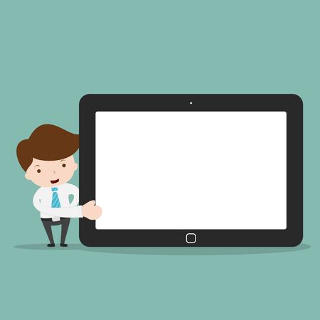 Businessman pointing to the screen of a tablet.のイラスト素材