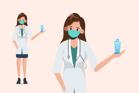 Doctor wear mask and present sanitizer alcohol gel.のイラスト素材