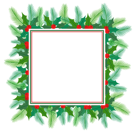 Pine and mistletoe leaves and berries frame designのイラスト素材
