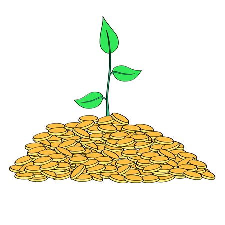 Plant growing from pile of gold coinsのイラスト素材