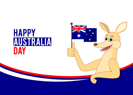 Australia day illustration with cartoon kangaroo holding Australian flagのイラスト素材
