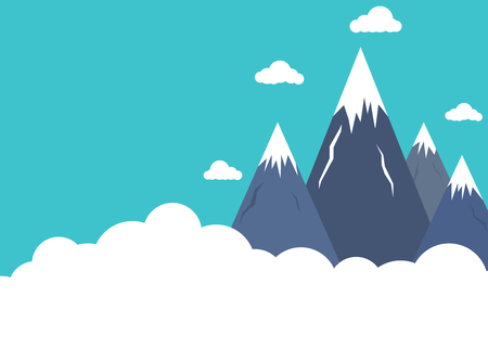 Flat style mountain peaks above cloudsのイラスト素材