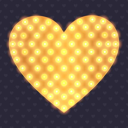 Golden heart shapes with bright light bulbsのイラスト素材