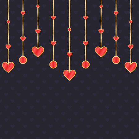 Romantic background with gold and read heart shape decorationsのイラスト素材
