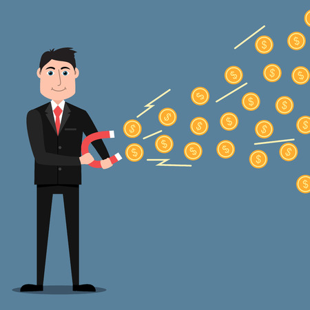 Businessman with horseshoe magnet attracting coinsのイラスト素材