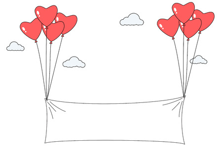 Heart shape balloons carrying blank bannerのイラスト素材