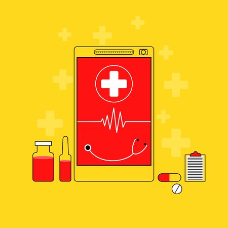 Mobile health care and medicine app concept minimalist illustrationのイラスト素材
