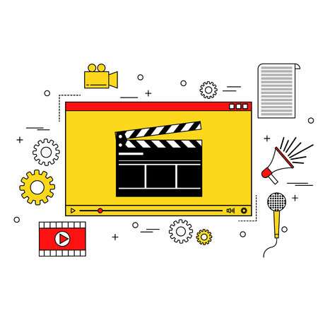 Video production concept thin line style illustrationのイラスト素材