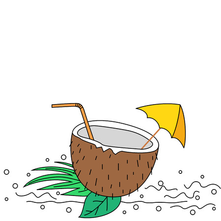 Summer themed illustration of doodle style coconut drinkのイラスト素材