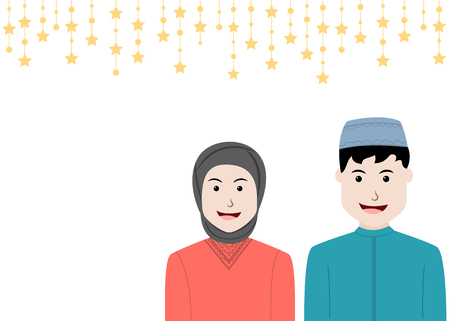 Muslim man and woman in traditional dressのイラスト素材