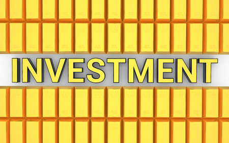 3d rendering of gold bullion and word 'investment'の写真素材