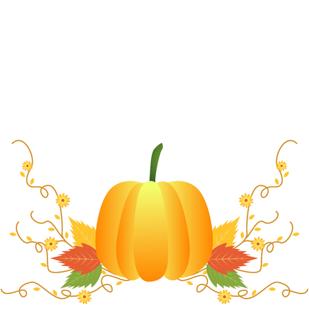 Pumpkin and autumn leaves Thanksgiving themed bannerのイラスト素材