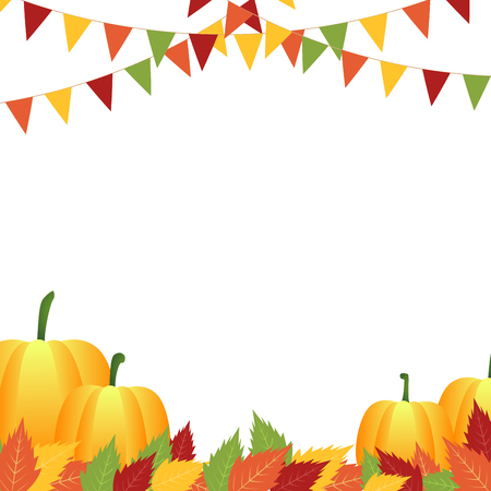 Autumn season banner with colorful leaves and buntingsのイラスト素材