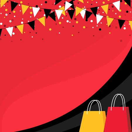 Red and black banner with buntings and shopping bags.のイラスト素材
