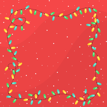 Decorative light bulbs frame on red backgroundのイラスト素材