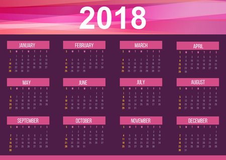 Year 2018 calendar in pink color vector illustrationのイラスト素材