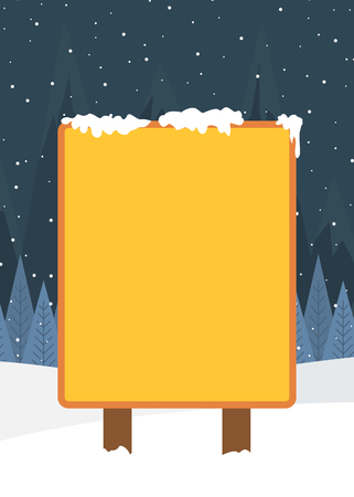 Blank yellow billboard in winter landscape.のイラスト素材