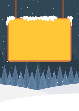 Winter night scene poster with blank signboard.のイラスト素材