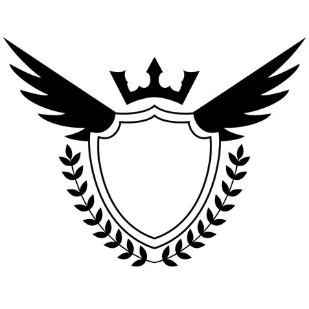 Black and white shield design with wingsのイラスト素材