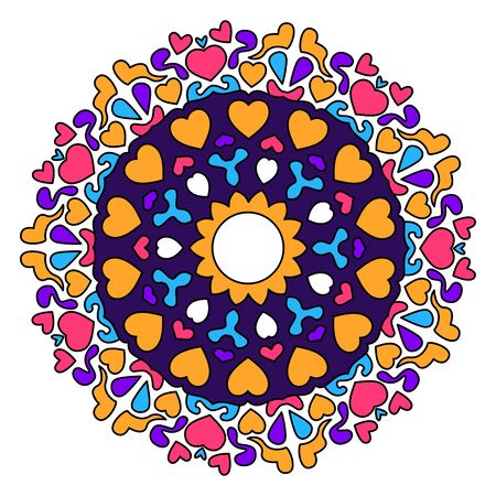 Colorful romantic heart shapes mandala designのイラスト素材