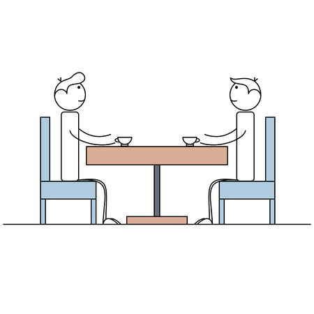 Two stick figure people having a conversation at coffee tableのイラスト素材