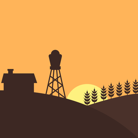 Rural scene sunset backgroundのイラスト素材