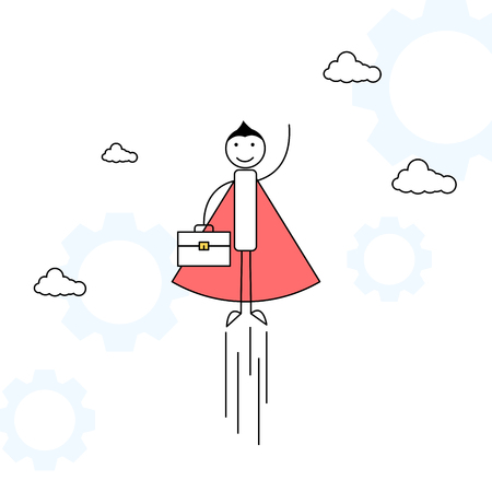 Super businessman flying in red capeのイラスト素材