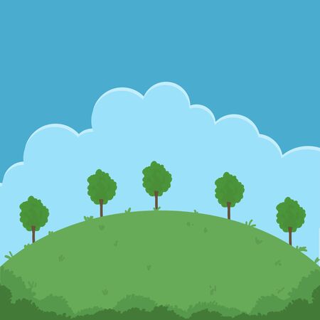 Nature outdoors scene banner with trees and cloudsのイラスト素材