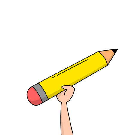 Cartoon hand holding a big pencilのイラスト素材