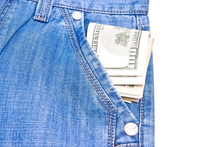 Blue jeans with cash in the pocket