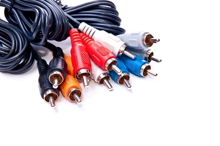 Bunch of RCA plug connectors isolated on white. With shadowの写真素材