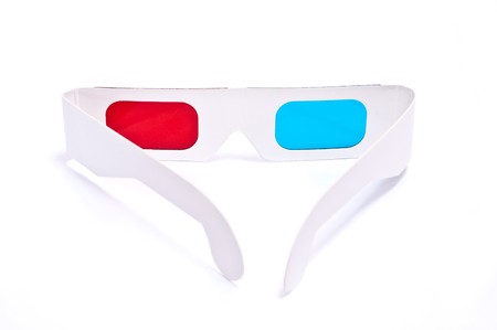 One 3D white glasses isolated on whiteの写真素材