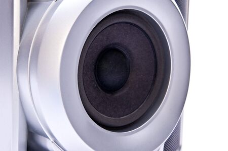 Black music speaker isolated on white backgroundの写真素材