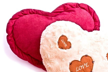 Red and white hearts isolate on whiteの写真素材