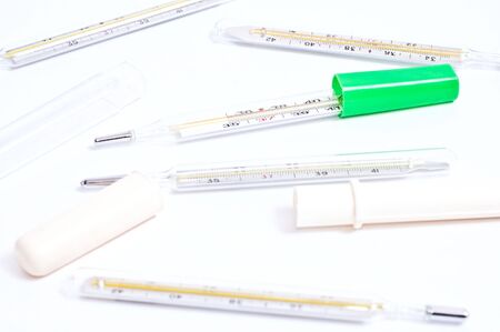 Medical four termometers isolated on white.の写真素材
