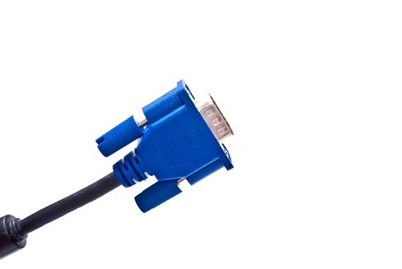 One blue VGA cable isolated on white backgroundの写真素材