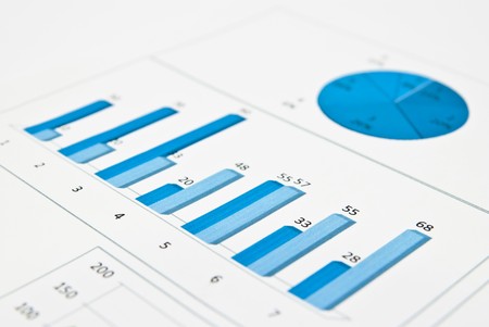 Business still-life with blue chart and numbersの写真素材