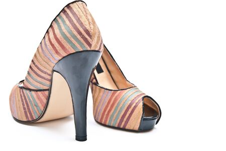 Women's high heels shoes isolated on white backgroundの写真素材