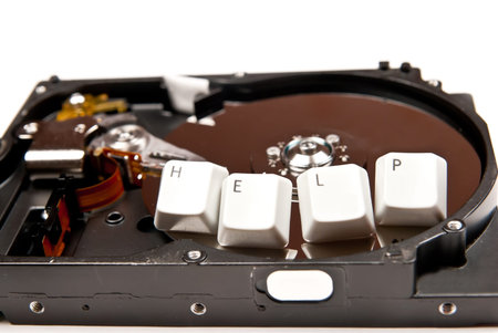 Hard Drive with word help. On white background