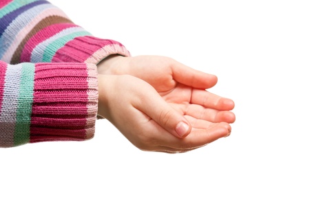 Little child hands open. Isolated on white backgroundの写真素材