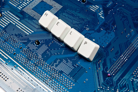 Background from electronic blue circuit board with word help.