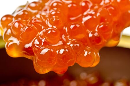 red caviar on a spoon with background.の写真素材