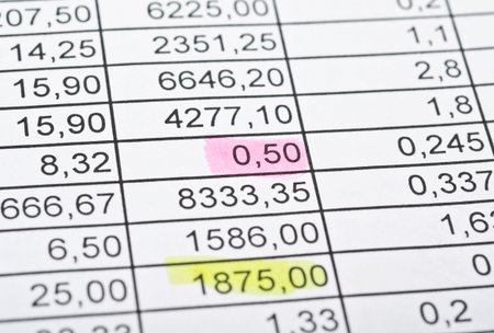 Raws of numbers. Some numbers are selected markers. Focus on center
