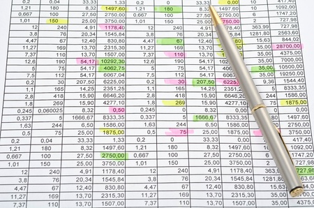 Raws of numbers. Some numbers are selected markers. Focus on centerの写真素材