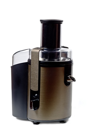 Electric empty steel juicer. Isolated on white backgroundの写真素材