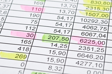 Raws of numbers. Some numbers are selected markers. Focus on centerの写真素材