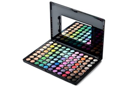 Multicolored eye shadows palette isolated on white. Soft shadowの写真素材