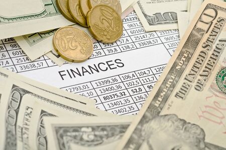 Business background, financial data concept with numbers and moneyの写真素材