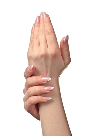 Beautiful female hand isolated on white background. Studio shotの写真素材